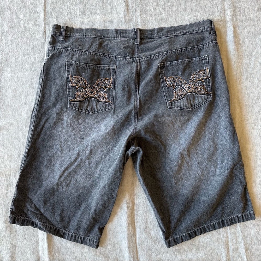 Roadblock Denim Shorts Mens Size 46 Gray Embroidered Pocket Jean Y2K Streetwear